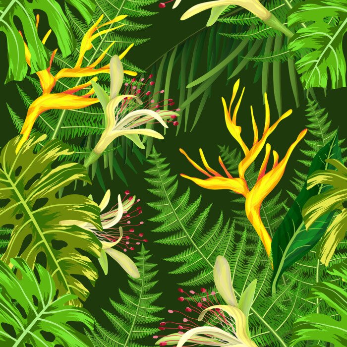Papier peint à motif  Jungle avec plantes tropicales