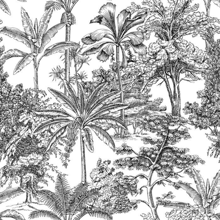 Papier peint à motif  Jungle en noir et blanc