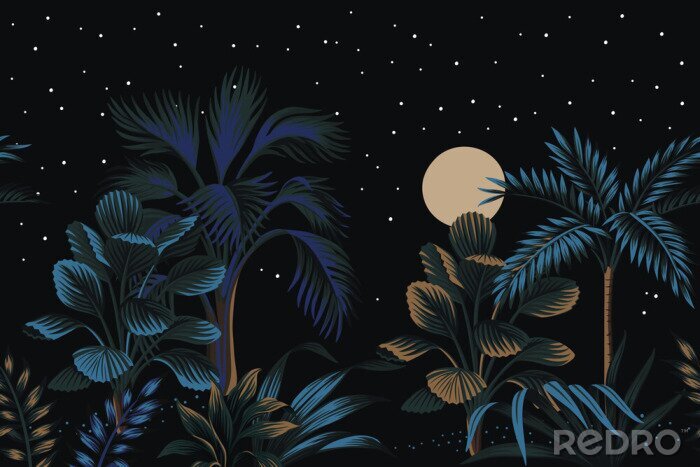 Papier peint à motif  Jungle minimaliste la nuit