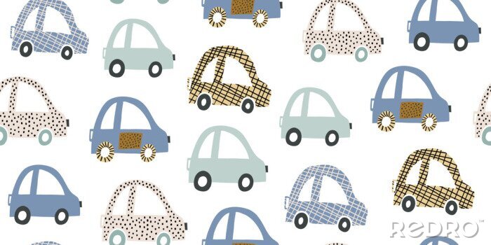 Papier peint à motif  Kids handdrawn seamless pattern with colorful cars