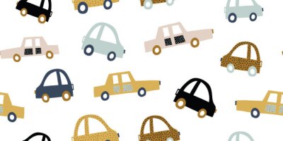 Papier peint à motif  Kids handdrawn seamless pattern with colorful cars