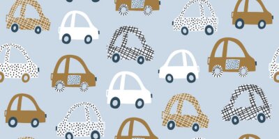 Papier peint à motif  Kids handdrawn seamless pattern with colorful cars