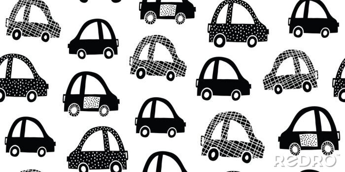 Papier peint à motif  Kids seamless pattern with black white cute cars