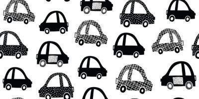 Papier peint à motif  Kids seamless pattern with black white cute cars