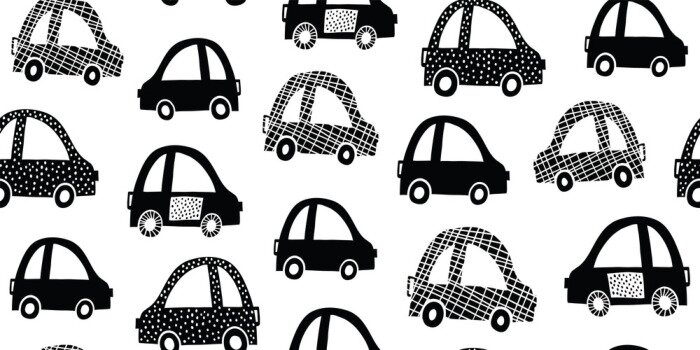 Papier peint à motif  Kids seamless pattern with black white cute cars