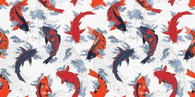 Papier peint à motif  Koi japonais rouge et orange