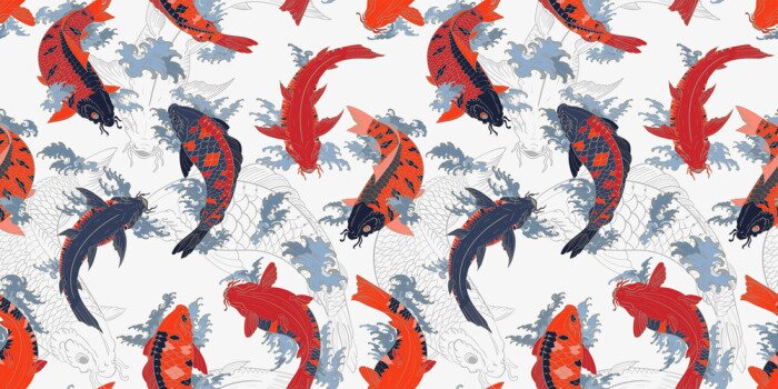 Papier peint à motif  Koi japonais rouge et orange
