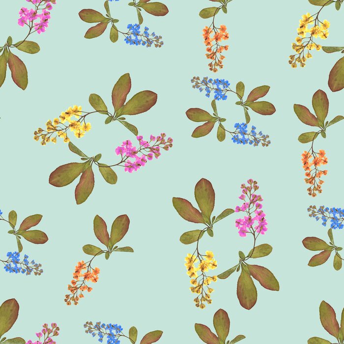 Papier peint à motif  L'épine-vinette sur fond bleu