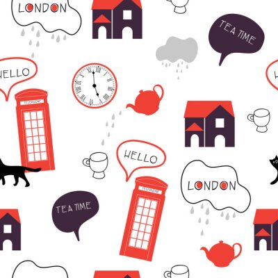 Papier peint à motif  l'heure du thé britannique seamless