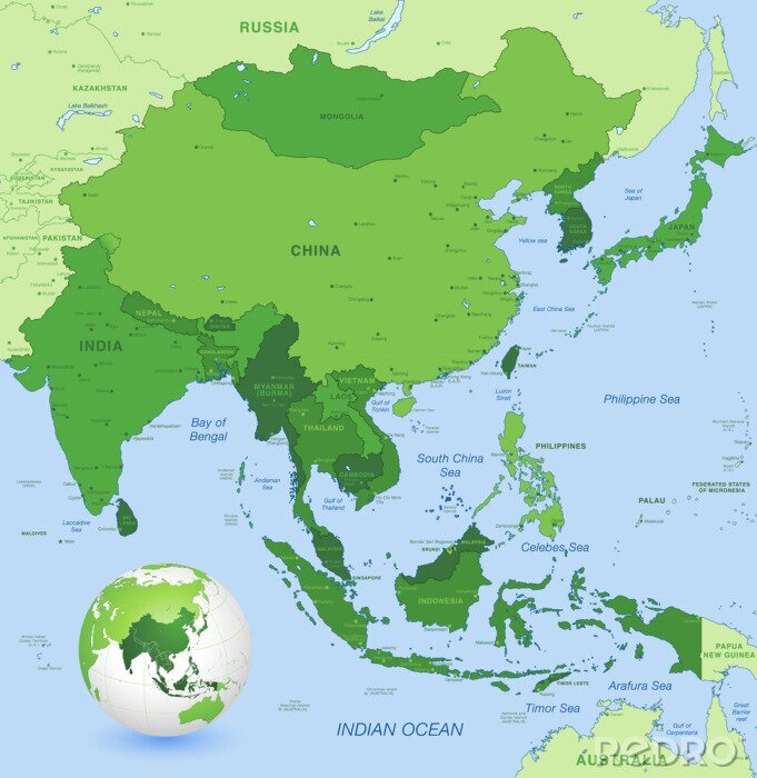 Papier peint à motif  La Chine en Asie sur une carte