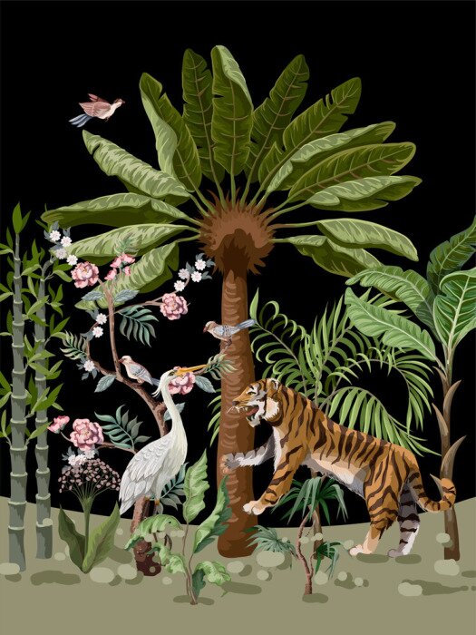Papier peint à motif  La jungle dans une illustration élégante