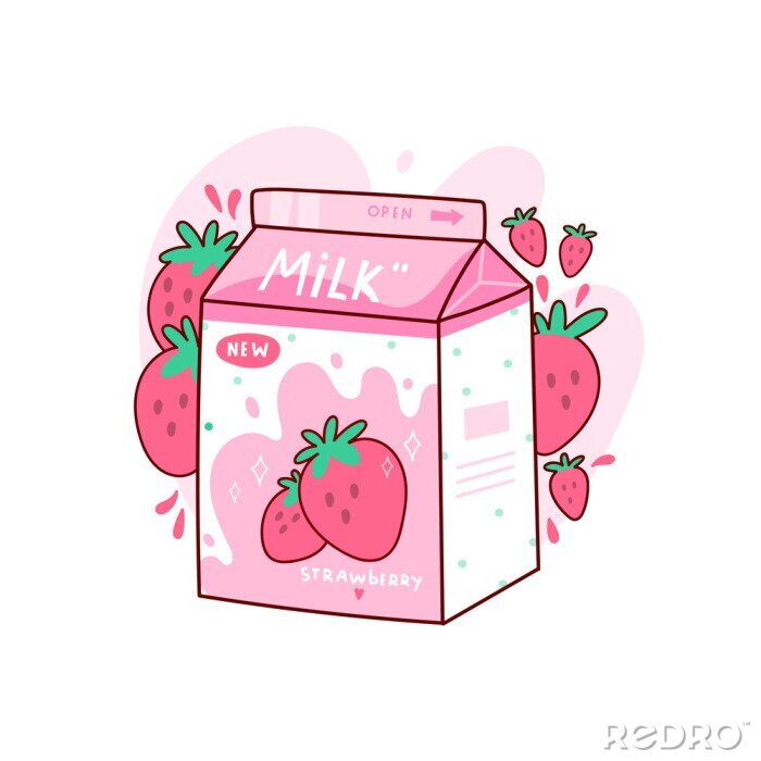 Papier peint à motif  Lait aux fraises et style kawaii
