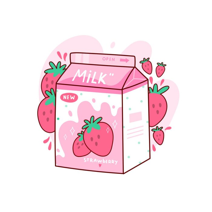 Papier peint à motif  Lait aux fraises et style kawaii