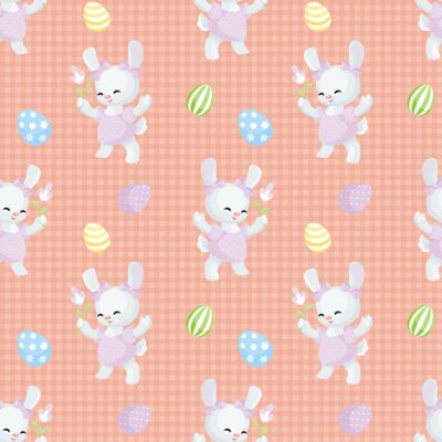 Papier peint à motif  Lapins et œufs colorés