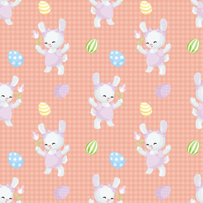 Papier peint à motif  Lapins et œufs colorés