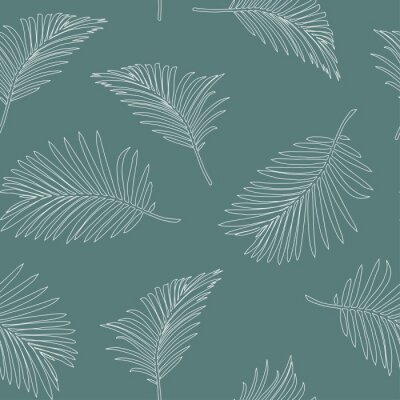 Papier peint à motif  Larges feuilles de palmier dessinées avec une ligne blanche