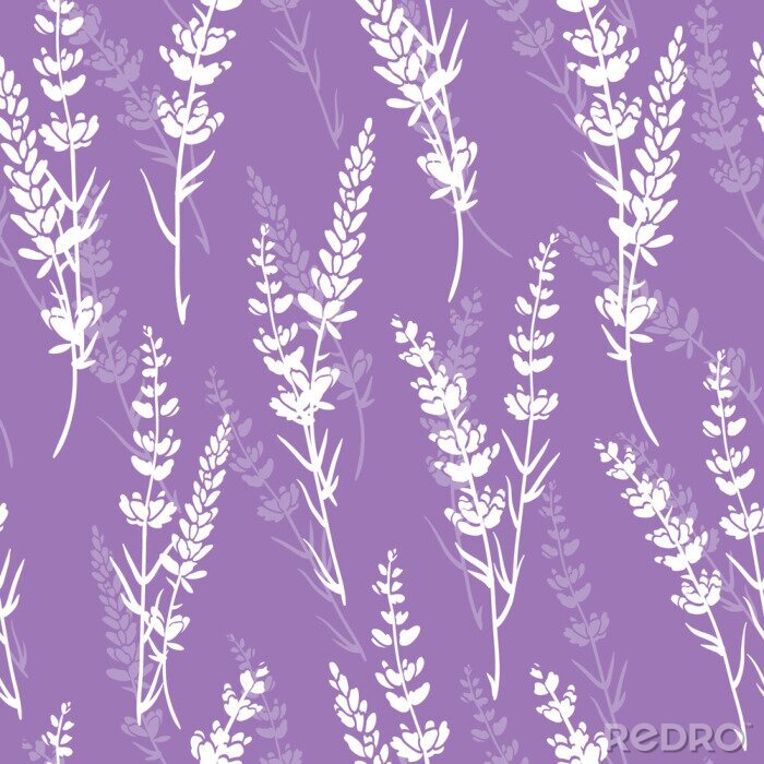 Papier peint à motif  Lavender flowers purple vector seamless pattern. Beautiful violet lavender retro background. Elegant fabric on light background Surface pattern design.
