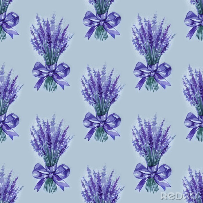 Papier peint à motif  Lavender flowers purple watercolor seamless pattern. Beautiful violet lavender retro background. Elegant fabric on light background Surface pattern design.