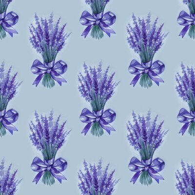 Papier peint à motif  Lavender flowers purple watercolor seamless pattern. Beautiful violet lavender retro background. Elegant fabric on light background Surface pattern design.
