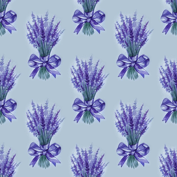 Papier peint à motif  Lavender flowers purple watercolor seamless pattern. Beautiful violet lavender retro background. Elegant fabric on light background Surface pattern design.