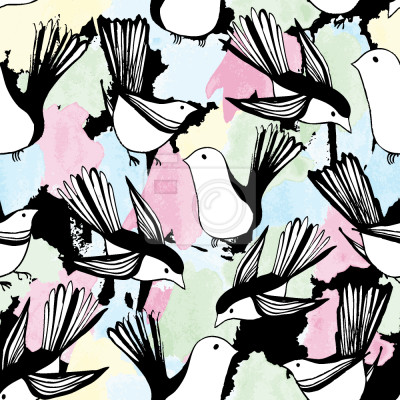 Papier peint à motif  Le bain d'oiseaux