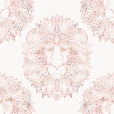 Papier peint à motif  Le modèle sans couture du roi lion sur fond blanc