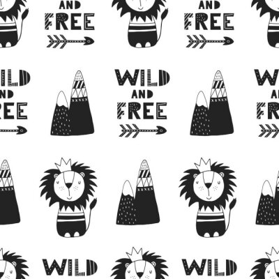 Papier peint à motif  Le roi lion et les montagnes dans un style scandinave