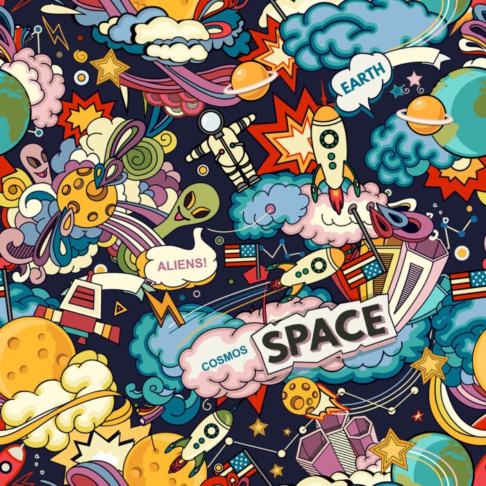 Papier peint à motif  Le thème du cosmos graphique stylisé pour une bande dessinée