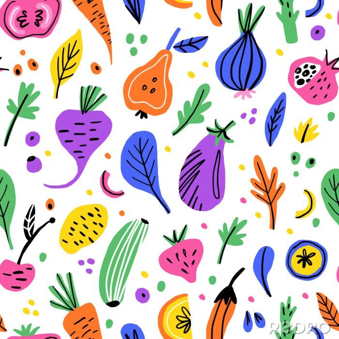 Papier peint à motif  Légumes aux couleurs abstraites