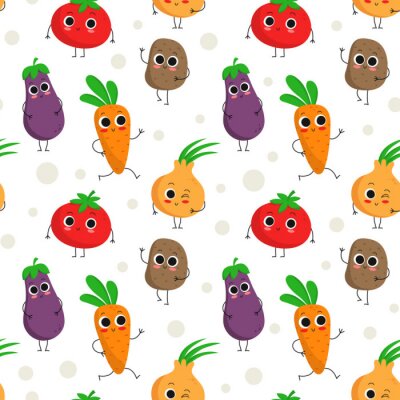 Papier peint à motif  Légumes colorés avec des yeux et des pattes