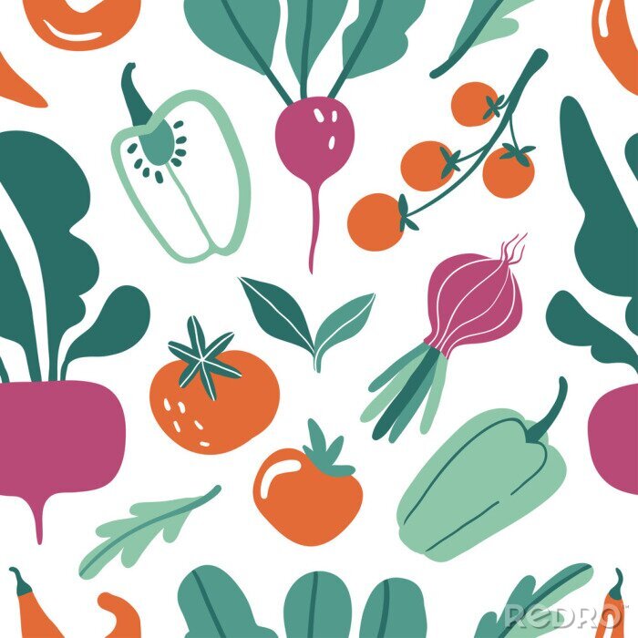 Papier peint à motif  Légumes colorés dans un style graphique