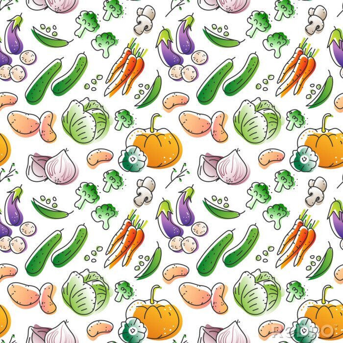 Papier peint à motif  Légumes colorés de dessin animé