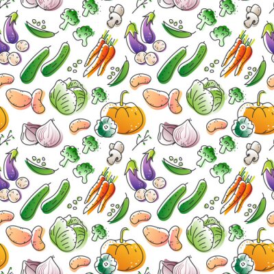 Papier peint à motif  Légumes colorés de dessin animé
