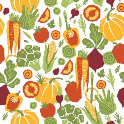 Papier peint à motif  Légumes colorés sains sur fond blanc
