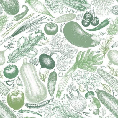 Papier peint à motif  Légumes dans les tons de vert