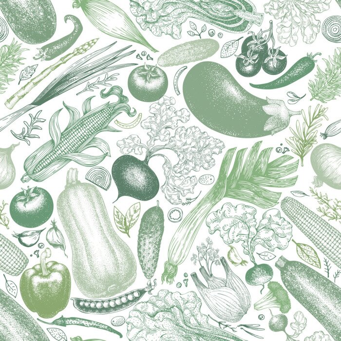 Papier peint à motif  Légumes dans les tons de vert