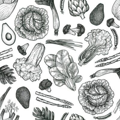 Papier peint à motif  Légumes esquissés au crayon