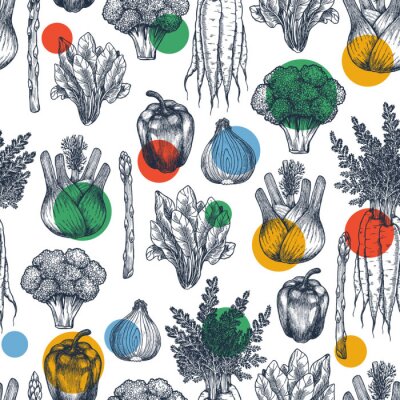 Papier peint à motif  Légumes esquissés et points colorés