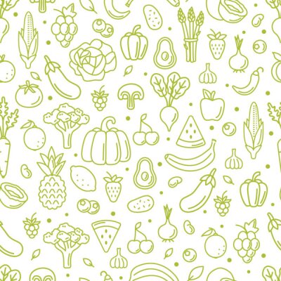 Papier peint à motif  Légumes et fruits entourés de vert