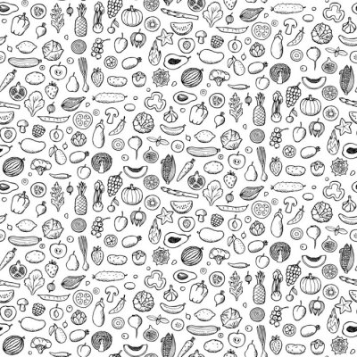 Papier peint à motif  Légumes et fruits minuscules esquissés