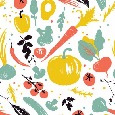 Papier peint à motif  Légumes et points colorés