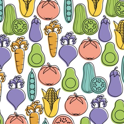 Papier peint à motif  Légumes graphiques colorés sur fond clair