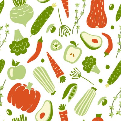 Papier peint à motif  Légumes graphiques verts et orange
