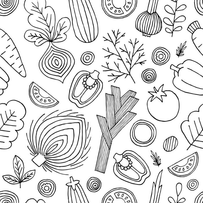 Papier peint à motif  Légumes noirs et blancs de style scandinave