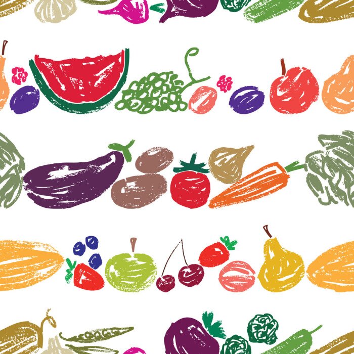 Papier peint à motif  Légumes peints au crayon