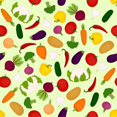 Papier peint à motif  Légumes peints sur fond vert