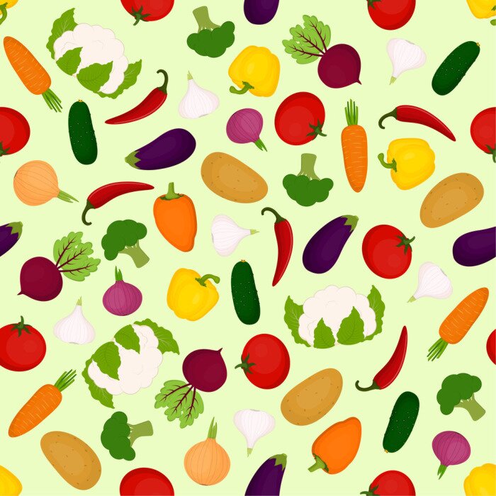 Papier peint à motif  Légumes peints sur fond vert