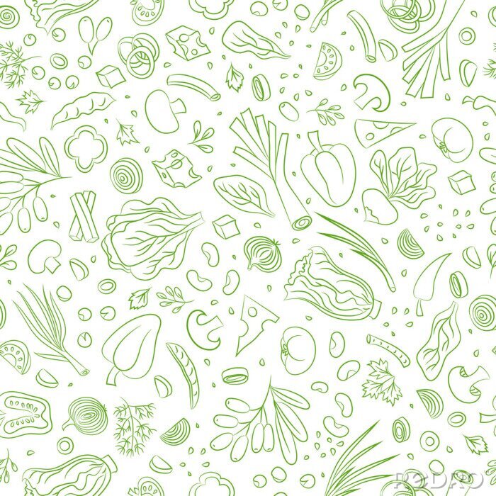 Papier peint à motif  Légumes sains décrits en vert