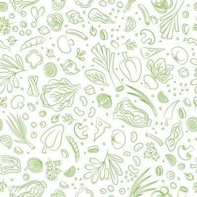Papier peint à motif  Légumes sains décrits en vert