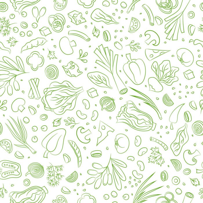 Papier peint à motif  Légumes sains décrits en vert